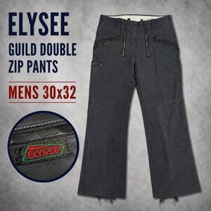 Elysee Guild Double Zip Work Pants Men 30x32 Black Distressed Doppelpilot-Sanfor
